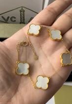 Klaver armband 18 karaat goud (750) wit, Sieraden, Tassen en Uiterlijk, Armbanden, Ophalen of Verzenden, Nieuw, Wit, Goud