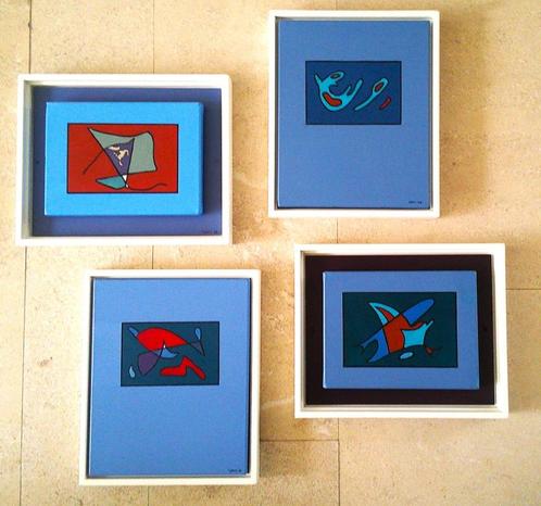 4 abstraherende werkjes van Louis Schutte (1932-2021), Antiek en Kunst, Kunst | Schilderijen | Klassiek, Ophalen of Verzenden