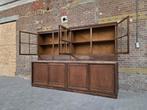 Grote Vintage Houten Vitrinekast | Apothekers Vitrine Kast, 200 cm of meer, 300 cm of meer, Ophalen of Verzenden, Met deur(en)