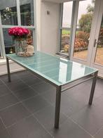 Eettafel rvs met glasplaat, Huis en Inrichting, Tafels | Eettafels, Ophalen, Gebruikt, 200 cm of meer, 50 tot 100 cm