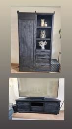 Zwarte mango houten tv meubel en kast, Huis en Inrichting, Kasten | Vitrinekasten, Ophalen, Gebruikt, 200 cm of meer, 150 tot 200 cm