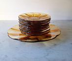 Vintage gebaksbord  + 10 gebaksbordjes Amber glas, Huis en Inrichting, Keuken | Servies, Ophalen, Glas, Overige stijlen, Bord(en)