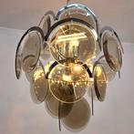 vistosi chrome met rookglas kroonluchter mid century 70's, Ophalen of Verzenden, Zo goed als nieuw, Glas