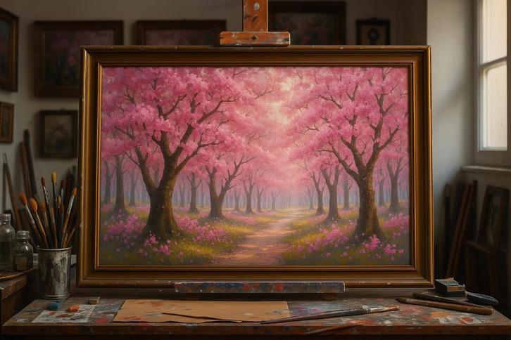 Kersenbloesembos - geschilderd op aanvraag, Antiek en Kunst, Kunst | Schilderijen | Modern, Verzenden