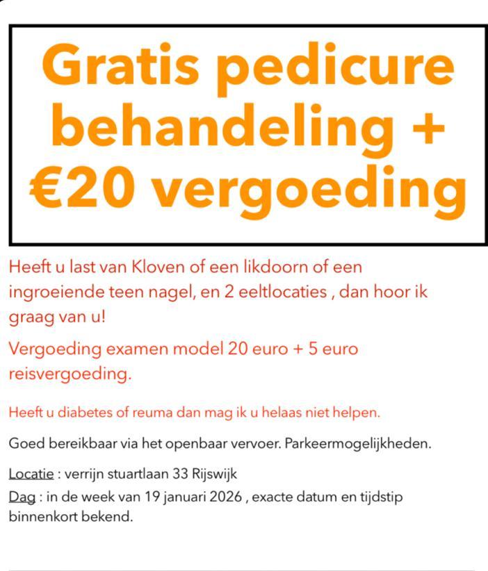 Gratis Pedicure behandeling in Rijswijk, Vacatures, Vacatures | Modellen, MBO, Starter, Overige vormen, Overige uren