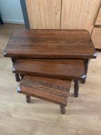 Vintage retro eiken bijzettafeltjes 3 stuks, Huis en Inrichting, Tafels | Bijzettafels, Ophalen, Minder dan 45 cm, Minder dan 55 cm