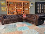 Chesterfield hoekbank bruin gevlamd GRATIS BEZORGD, Ophalen of Verzenden, Rechthoekig, Leer, 125 cm of meer