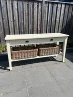 Sidetable gebroken wit met rieten manden en 2 lades, Ophalen, 100 tot 150 cm, Zo goed als nieuw, 25 tot 50 cm