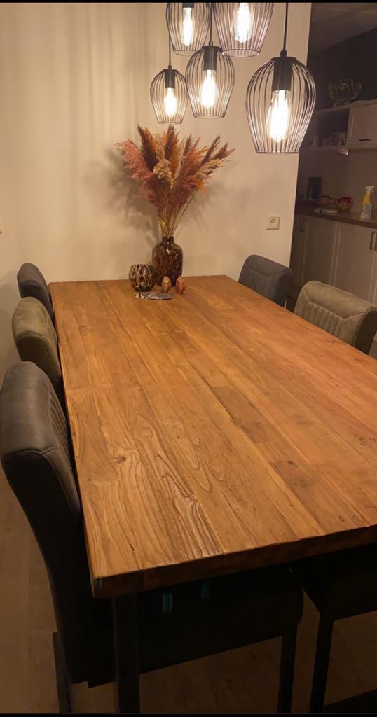 Stoere Eettafel Romaro - Teakhout & Staal - 220cm, Huis en Inrichting, Tafels | Eettafels, Zo goed als nieuw, 100 tot 150 cm, 200 cm of meer
