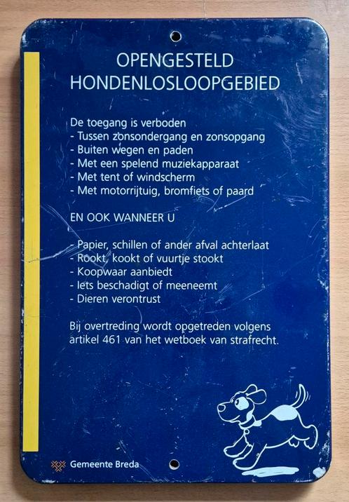 Vintage verkeersbord Hondenlosloopterrein Breda, Verzamelen, Merken en Reclamevoorwerpen, Gebruikt, Reclamebord, Ophalen of Verzenden