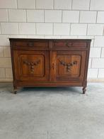 Vintage dressoir commode marmer blad eikenhout messing, Huis en Inrichting, Kasten | Dressoirs, 100 tot 150 cm, Vintage, Zo goed als nieuw