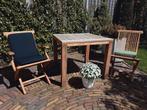 ZGAN: Teak houten tuinset, tafel en 2 opklapbare stoelen, Tuinset, Eettafel, Teakhout, 2 zitplaatsen