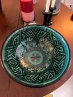 Groen/blauwe grote (fruit)schaal, Huis en Inrichting, Ophalen, Zo goed als nieuw, Rond, Glas