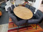 Tafel Ovaal massief Eiken Visgraat + 6x Stoel London NIEUW, Ophalen, Eikenhout, 50 tot 100 cm, Vijf personen of meer