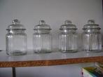 4 geribbelde potjes van glas met stop 12cm hoog, Ophalen of Verzenden, Zo goed als nieuw