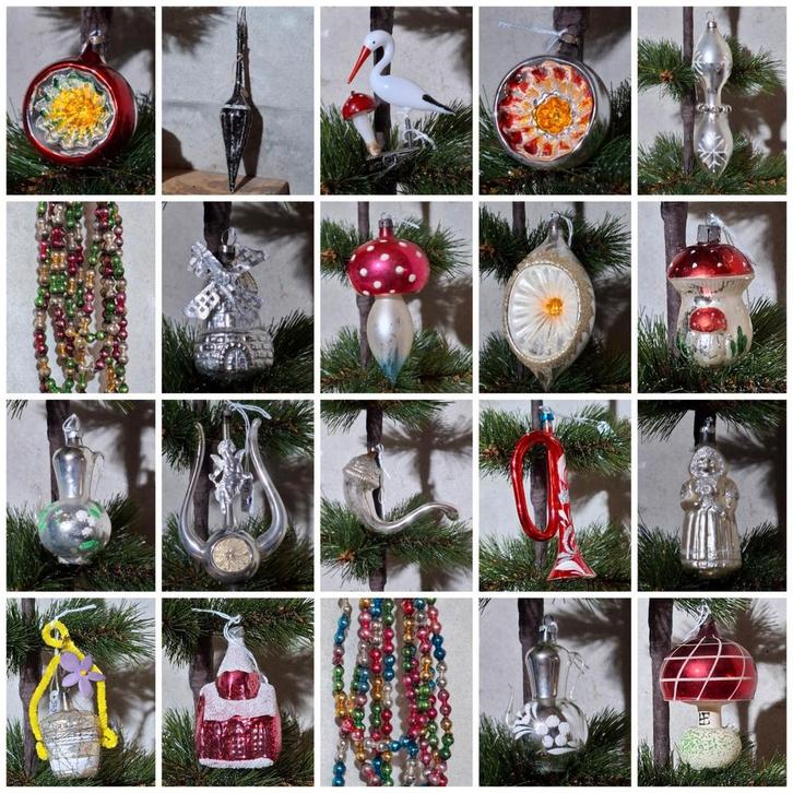 Oude antieke kerstbal paraplu opaline ooievaar molen kerk, Diversen, Kerst, Gebruikt, Ophalen of Verzenden