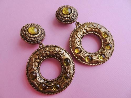 jwg Grote vintage 60s 70s oorringen oorbellen groen goud klr, Sieraden, Tassen en Uiterlijk, Antieke sieraden, Oorbellen, Overige materialen