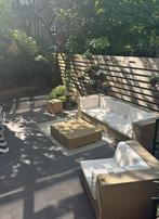 Tuinset inclusief witte kussens: bank, stoel, tafel, hocker, Ophalen, 5 zitplaatsen, Kunststof, Gebruikt