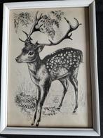 Hert Bambi Cocky schilderij vintage 36 x 26 cm, Antiek en Kunst, Ophalen of Verzenden