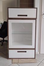 Hangkasten - vitrinekast + klepkast + lade - noten/wit/glas, Ophalen, Gebruikt, 100 tot 150 cm, Glas