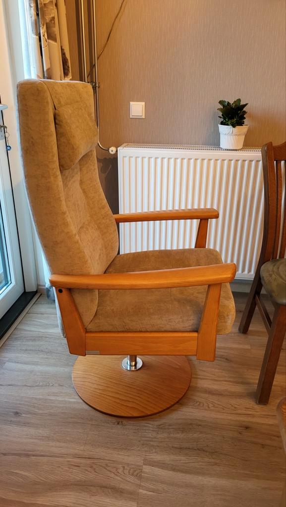 Nieuwstaat, prominent relax draaistoel, met bon en folders., Huis en Inrichting, Fauteuils, Zo goed als nieuw, Stof, 50 tot 75 cm