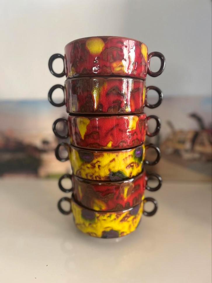 6 puntgave Retro Vintage Soepkommen / schaaltjes / bakjes, Antiek en Kunst, Antiek | Servies los, Ophalen of Verzenden