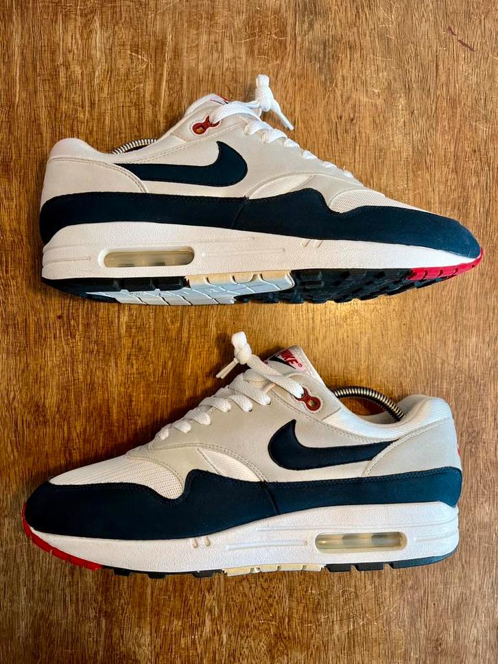 Nike Air Max 1 Anniversary OG Obsidian US11,5 / EU45,5, Kleding | Heren, Schoenen, Gedragen, Sneakers of Gympen, Blauw, Ophalen of Verzenden