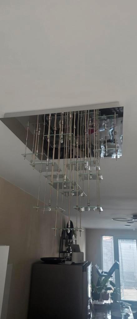 Design Glazen Plafondlamp, Huis en Inrichting, Lampen | Plafondlampen, Zo goed als nieuw, Glas, Metaal, Ophalen
