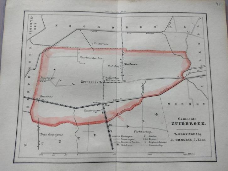 41 Zuidbroek Spitsbergen Oosteinde Meeden Zuiderveen 1862, Antiek en Kunst, Kunst | Litho's en Zeefdrukken, Ophalen of Verzenden