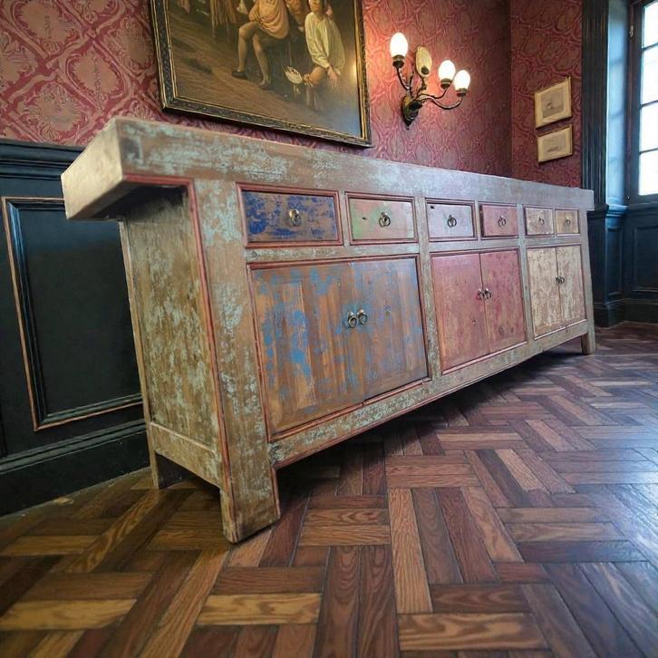 Vintage XL gekleurde dressoir / buffetkast / lange kast, Kinderen en Baby's, Kinderkamer | Commodes en Kasten, Gebruikt, 105 cm of meer