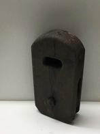 Vintage houten katrol met wiel en ophang oog, Antiek en Kunst, Ophalen of Verzenden