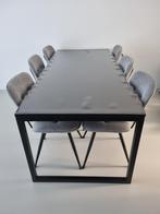 Stevige eettafel – zwart eiken, 200x90 cm – metalen poten, Huis en Inrichting, Tafels | Eettafels, Ophalen, 200 cm of meer, 50 tot 100 cm