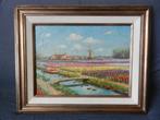 Olieverf Bollenvelden bij vaart en molen C. Fels (1880-1943), Antiek en Kunst, Kunst | Schilderijen | Klassiek, Ophalen of Verzenden