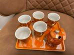 Vintage Oranje Eierdopjes Set met Dienblad, Huis en Inrichting, Gebruikt, -, -, Ophalen of Verzenden