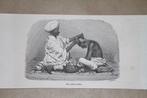 Antieke gravure - Barbier / kapper in India - 1870 !!, Antiek en Kunst, Ophalen of Verzenden