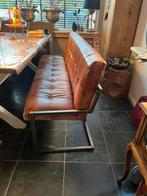 Industriële eettafel bank in cognac leer, Huis en Inrichting, Ophalen of Verzenden, Zo goed als nieuw, Leer