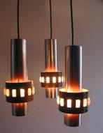 vintage lakro hanglamp met drie kelken uit de jaren 70, Gebruikt, Vintage, Ophalen of Verzenden, Glas