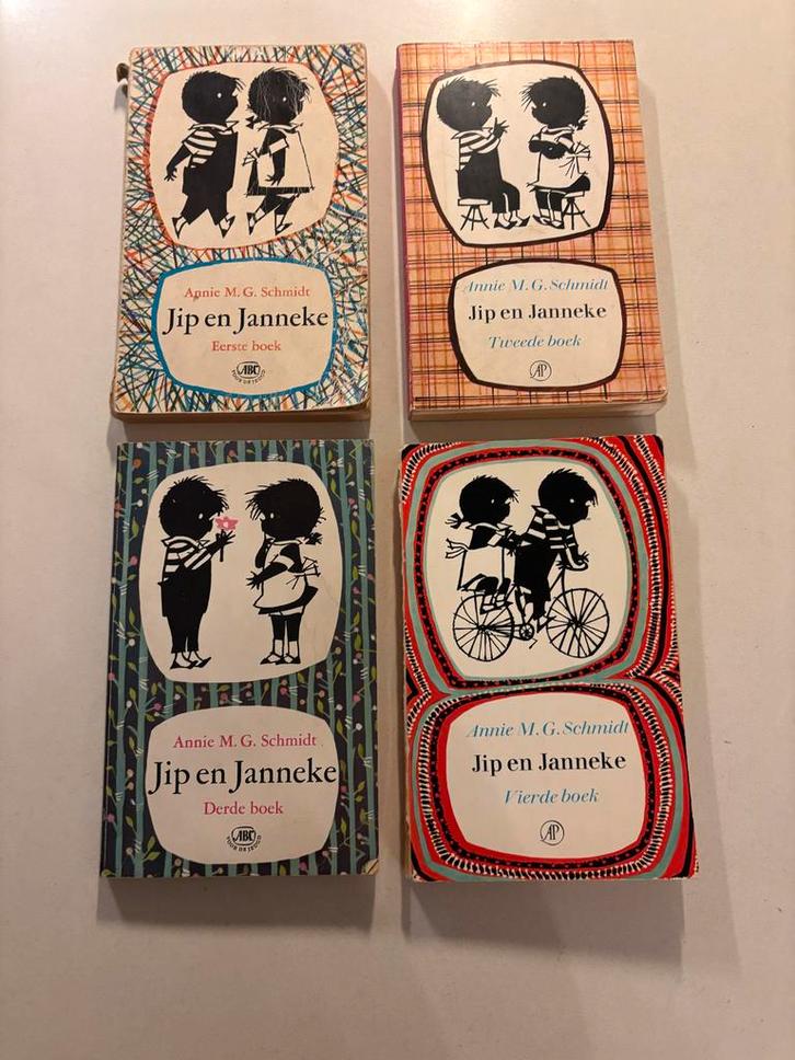 Jip en Janneke - Serie (4 Boeken) vintage softcover set 1-4!, Boeken, Kinderboeken | Jeugd | onder 10 jaar, Gelezen, Fictie algemeen