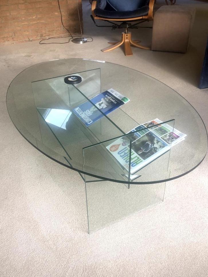 Ovale glazen salontafel, Huis en Inrichting, Tafels | Salontafels, Zo goed als nieuw, Minder dan 50 cm, 50 tot 100 cm, 100 tot 150 cm