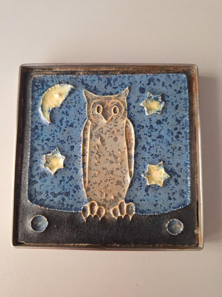 Cloisonne (metsel) tegel Porceleyne Fles van een uil, Ophalen of Verzenden