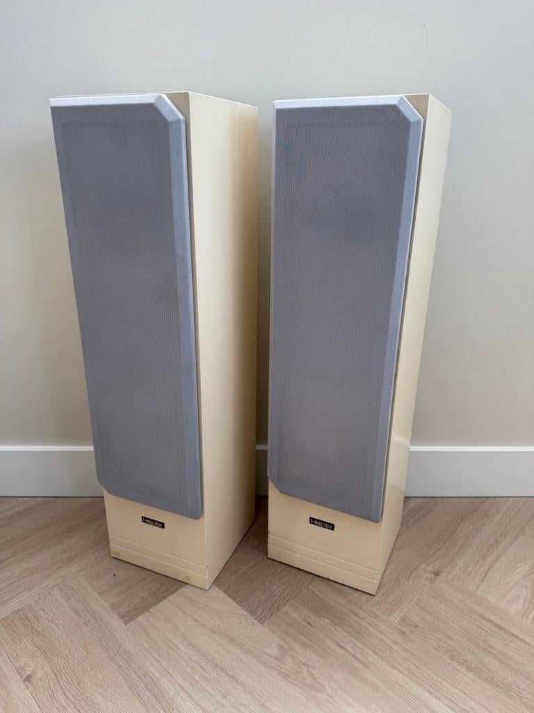 Hepta Elan speakers – wit (overschilderd), Ophalen of Verzenden, Gebruikt, Front, Rear of Stereo speakers, Overige merken
