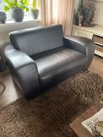 Donker bruin lederen loveseat met poef en dienblad, Ophalen, Gebruikt, Overige maten, Minder dan 150 cm