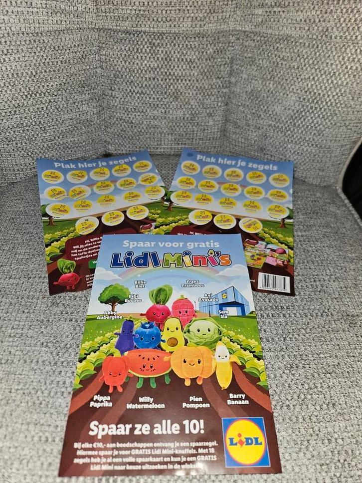 6 volle spaarkaarten Lidl Mini's knuffels, Verzamelen, Supermarktacties, Lidl, Ophalen of Verzenden