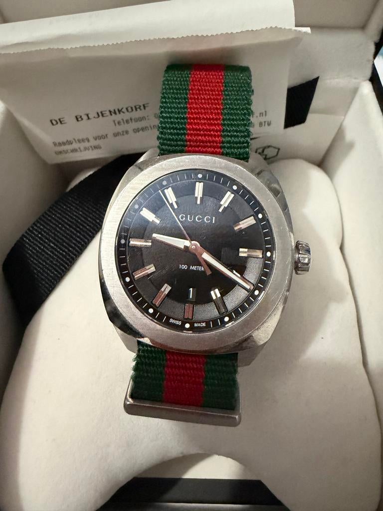 Gucci Herenhorloge, Sieraden, Tassen en Uiterlijk, Horloges | Heren, Overige merken, Gebruikt, Staal, Polshorloge