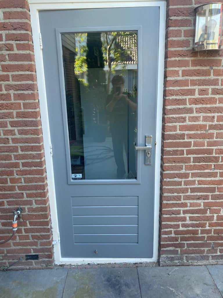 Hardhouten achterdeur met thermopane glas, Gebruikt, Ophalen of Verzenden, 200 tot 215 cm, Glas