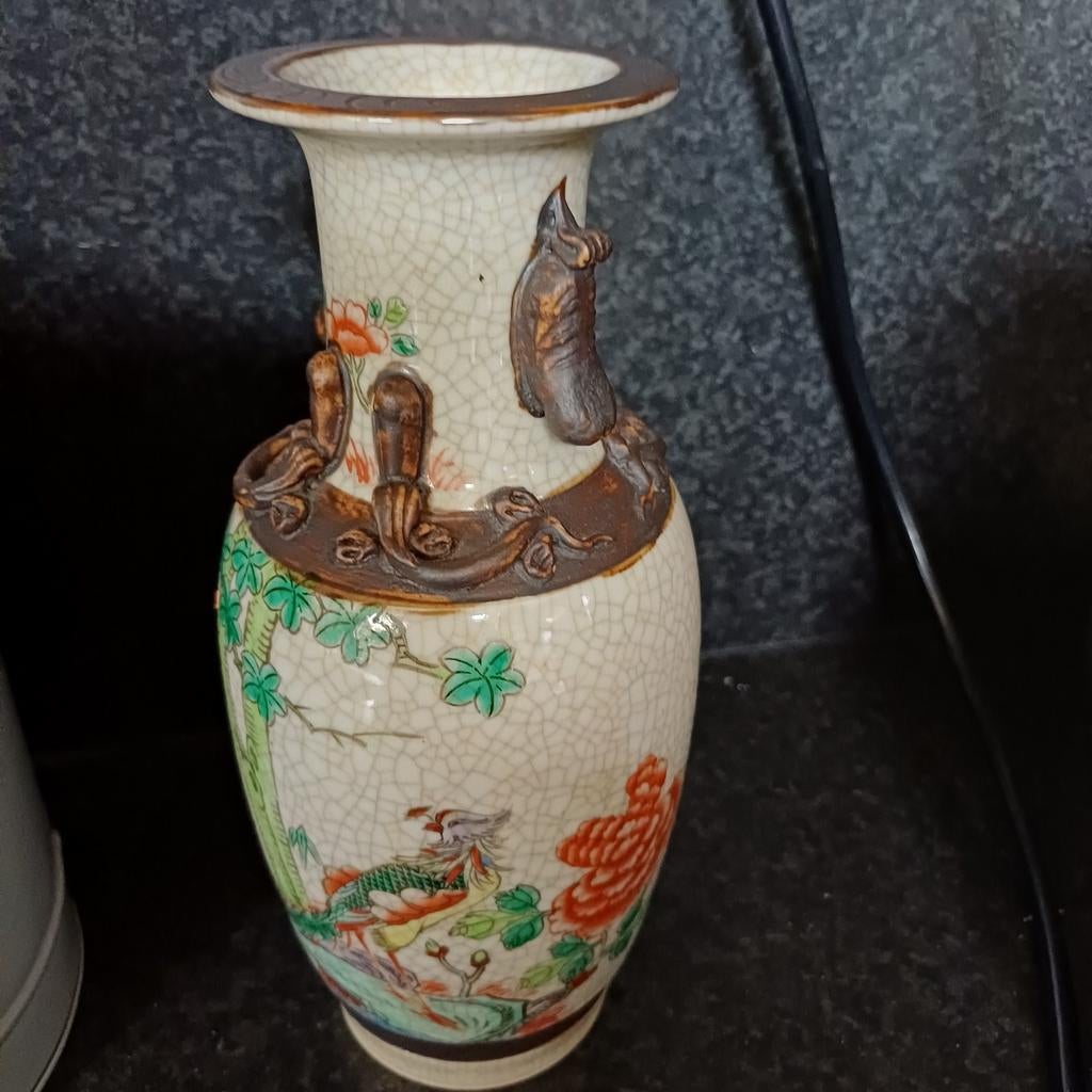 Oude Chinese Nanking vaas met craquelé en reliëf, Ophalen of Verzenden