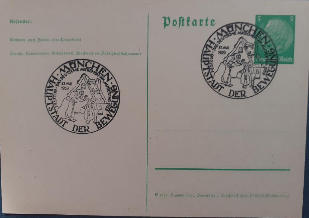 Deutsches Reich Briefkaart 1939 Munchen, Postzegels en Munten, Ophalen of Verzenden, Briefkaart