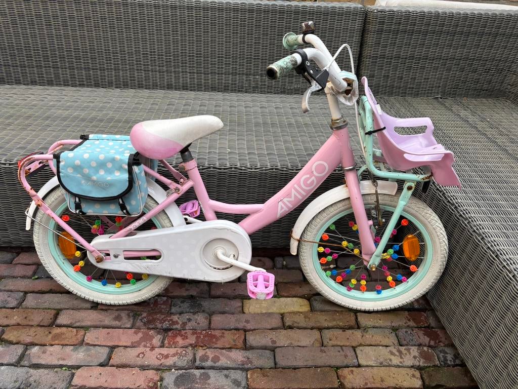 Amigo Dots 16 Inch Roze Kinderfiets, Fietsen en Brommers, Fietsen | Kinderfietsjes, Ophalen, Gebruikt, 16 tot 20 inch, Amigo Dots
