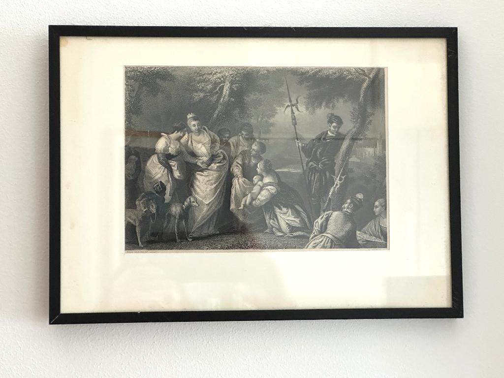 Mozes in het biezen mandje, staalgravure uit 1872, Antiek en Kunst, Kunst | Etsen en Gravures, Ophalen of Verzenden