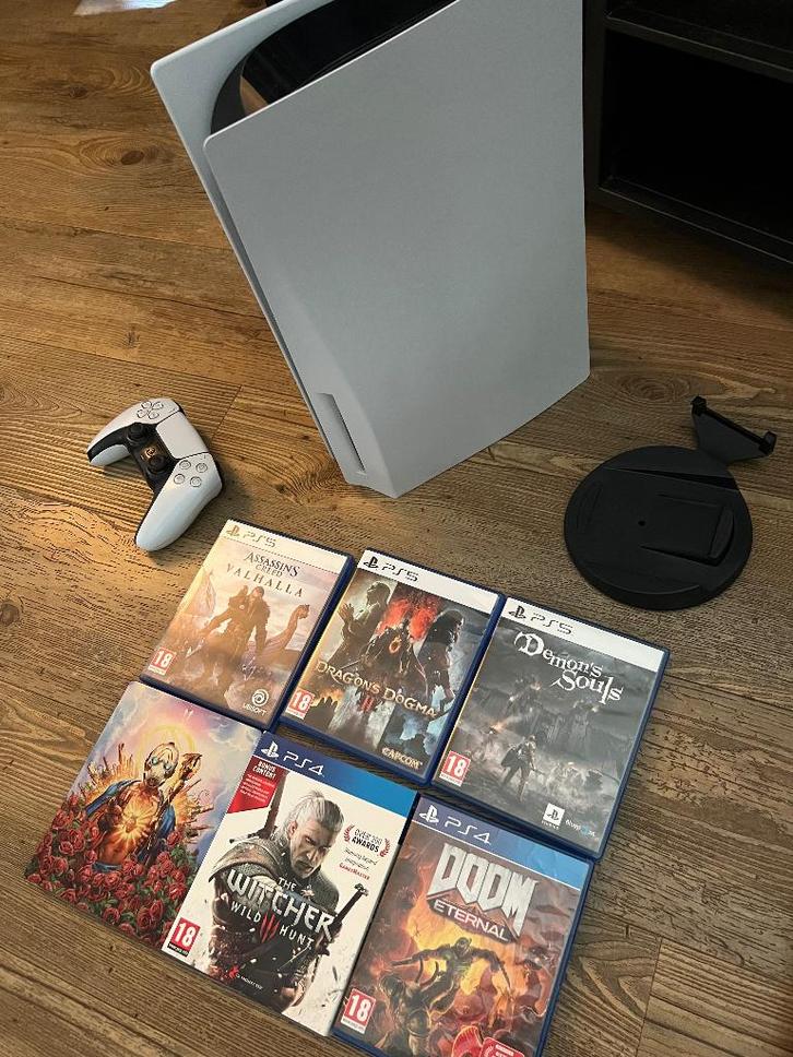 PS5 incl spellen, Spelcomputers en Games, Spelcomputers | Sony PlayStation 5, Zo goed als nieuw, Playstation 5, Ophalen